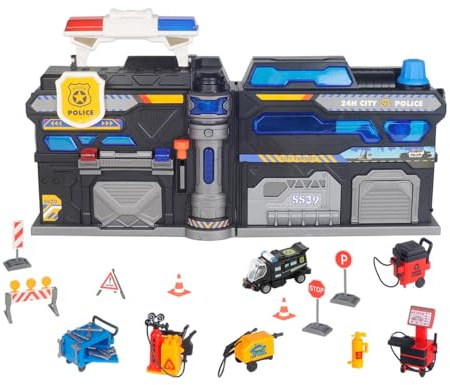 TACHAN - Garage Valigetta Stazione Polizia - con Suoni e Luci - Include veicoli e Accessori - +3 (CPA Toy Group 796T00903)