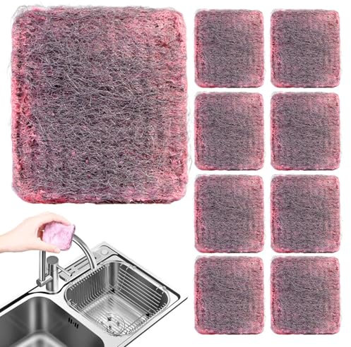 Estropajo de Lana de Acero con Jabón | Metal 10 Piezas Pad De Fregado,Esponjas Limpiadoras para Utensilios De Cocina, Lavado De Vajillas Y Limpieza De Sartenes Y Hornos