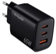 Chargeur USB-C 65W 3 Ports GaN PD3.0 – Chargeur Rapide Compact pour Voyage, Compatible MacBook Pro/Air, iPad, Galaxy S24 Ultra, Dell XPS, iPhone 16 15 14 13 12 Pro et Plus (Noir)