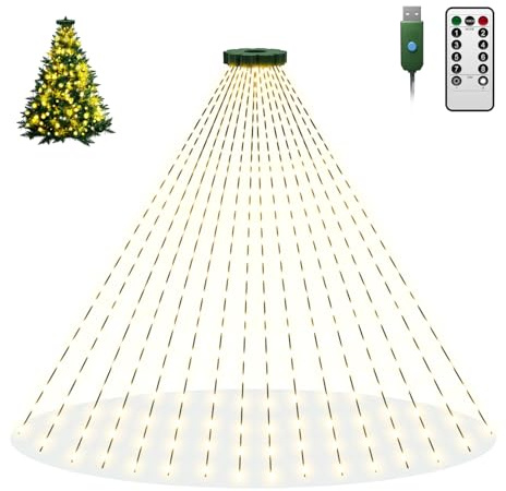 btfarm 400 LED lichterkette Weihnachtsbaum Innen mit Fernbedienung, 2M Weihnachtsbaum Beleuchtung Stecker USB, 8 Modi Timer Christbaumbeleuchtung mit Ring Dimmbar für 1.5M-2.1M Tannenbaum
