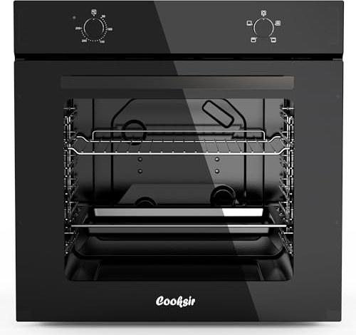 Cooksir Four Encastrable 60CM, Four Grande Capacité 65 Liters avec Prise, 2200W, 4 Fonctions, Bouton Rotatif Mécanique, Double Tube Supérieur, Ventilateur de Refroidissement Einbaubackofen 60cm