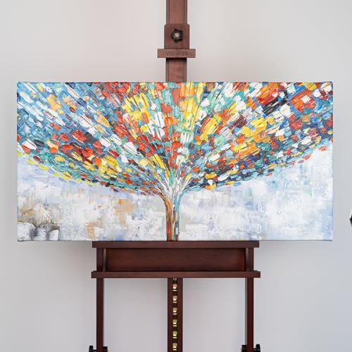 100x50cm großes Panorama Acrylbild handgemalt Baum Natur – Design-Wandbild als Gemälde Bunt, ohne Rahmen für Wohnzimmer, Schlafzimmer, Büro – Motiv: Klang der Stille