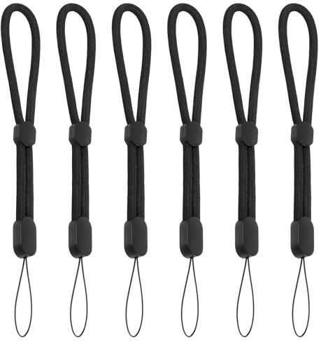 SynHHergyx Lot de 6 dragonnes de poignet réglables antivol pour téléphone portable, appareil photo, clés de voiture, clé USB (noir)