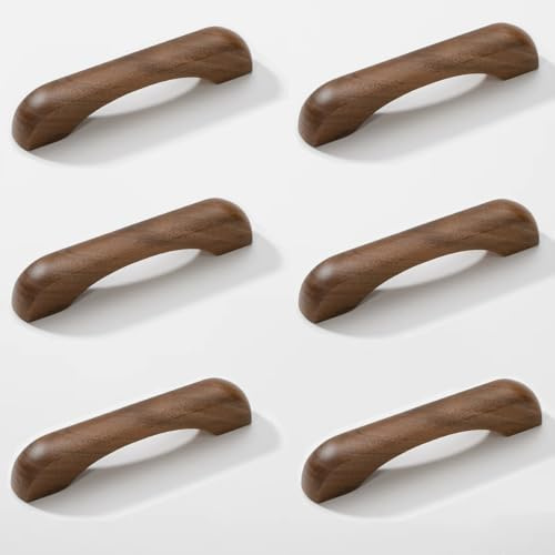SYZOW 6 Stück Möbelgriffe Holz 96mm, Stangengriff Holz mit Schrauben, Holzgriffe für Schränke，für Küchenmöbel Schubladen und Holzgriffe Kommode (6, Nussbaumholz, Bohrlochabstand:96mm)