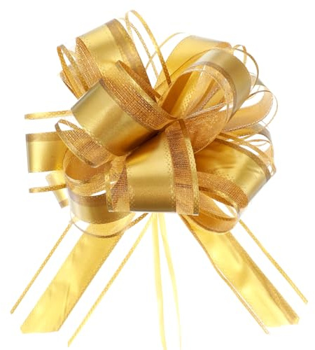 Quilax 6 Stück Geschenk Schleife,Große Geschenk Geschenkschleife,Rosa Ziehschleife,für Geschenke Tüten,Auto DekorHoch,Feier Geschenkschleife,Zeit New Houses Party(16cm,Gold)