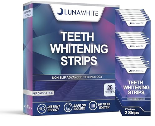 LUNAWHITE Teeth Whitening Strips 14 Treatments - Peroxide Free - Non Sensitive Teeth Whitening -Natural Ingredients - Pack of 28 Strips