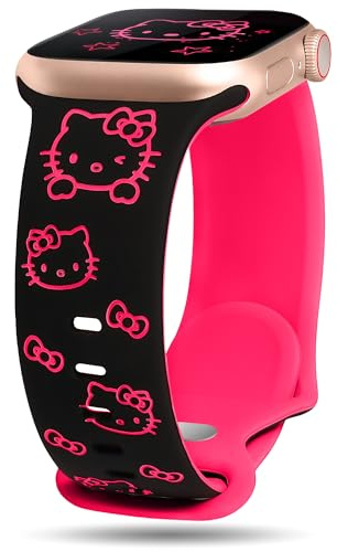BEEXI Cute Cartoon Cat Engraved Silicone Strap Compatible with Apple Watch | cartoon cat strap fits 38-49mm, soft sport strap for iWatch Series, SE and Ultra