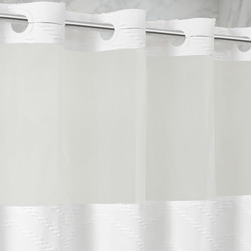 Boho Duschvorhang ohne Haken, 180 x 190 cm, Getuftetes Chevron-Design, Wasserdicht, Minimalistisches Gewebe, 10 Verstärkte Schlitzösen, Hotel Spa Stil, Maschinenwaschbar, Weiß