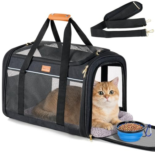 Morpilot Trasportino per animali domestici, adatto a gatti di qualsiasi taglia e cuccioli di cane. Portata massima di 12 kg, rete ventilata su quattro lati, ideale per uso domestico e viaggi, Oro nero