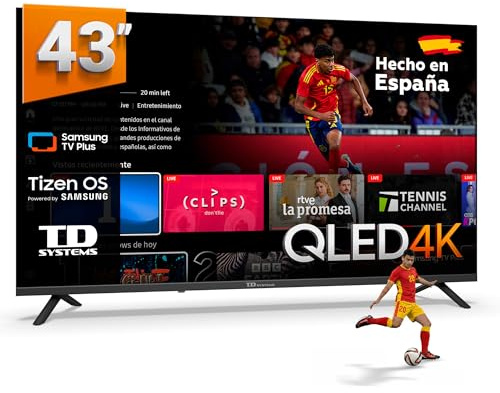TD Systems - Smart TV 43 Pulgadas QLED 4K con Tizen OS 8.0 Powered by Samsung, sintonizador Triple de televisión (DVB-T2/C/S2). Televisores del 2026 - PRIME43QC22TIZEN