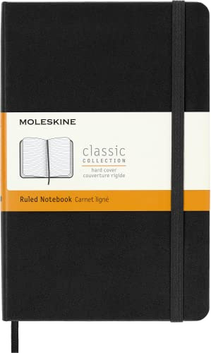 Moleskine Classic Notebook, Taccuino a Righe, Copertina Rigida e Chiusura Elastica, Formato Medium 11,5 x 18 cm, Colore Nero, 208 Pagine
