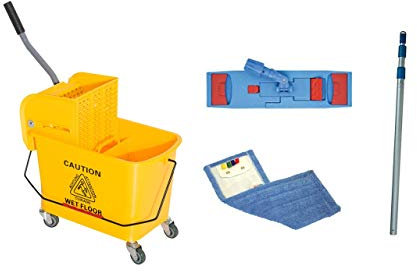 Ensemble Chariot 20L avec Presse à Plat et Ensemble Balai à Plat Microfibre