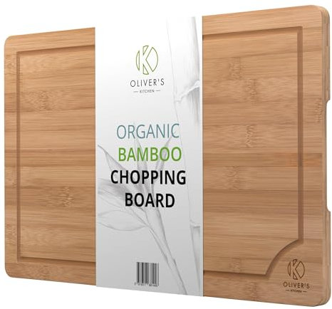 Oliver's Kitchen 's Premium Schneidebrett aus 100% Bio-Bambus - Groß, 45 x 30 x 2 cm - Wendbares Holzbrett - Robust & langlebig - Einfach zu reinigen, mit Tropfrille
