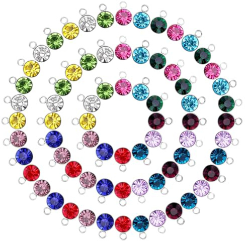 Sofecto 72 Pieces Birthstone Charms DIY Round Beads Pendant with Rings Handmade Crystal Charm for Jewelry Necklace Bracelet Ankle Earring Making Supplies, 7mm, 12 Colors