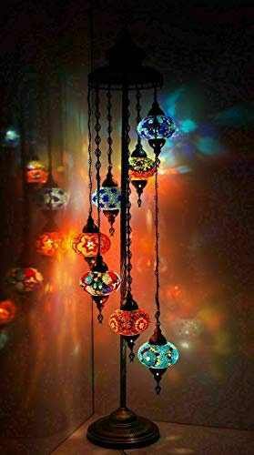 ENVA Turkish Moroccan Mosaic Floor Lamp Light, Handmade Glass Mosaic Multicolour Tiffany Floor Lamp Light 7 Large Globe-with LED Bulb