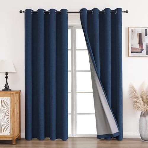CUCRAF 100% Blackout Curtains Blue 90 Inch Drop 2 Panels Soft Texture Sun Blocking Thermal Eyelet Curtains for Bedroom Living Room 46 X 90 Inch