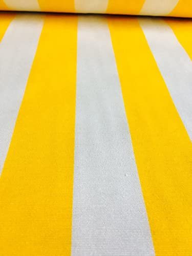 Sofia Striped Fabric - 4cm Wide White Stripes for Curtains Upholstery Home Decor Table Runner Material - 140cm Wide (1 Metre, Yellow)