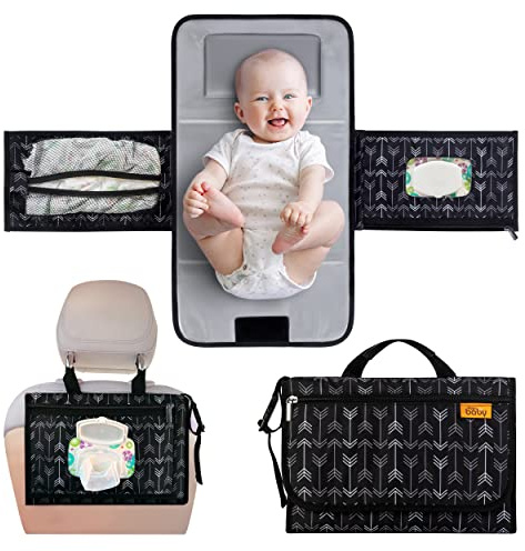 Kopi Baby Portable Diaper Changing Pad-Baby Diaper Changer Travel Bag with Wipes Pocket, Smart Design Portable Changing Mat, Infant Travel Station Kit, Gift for Newborn Girl & Boy-Black Arrows, Modern