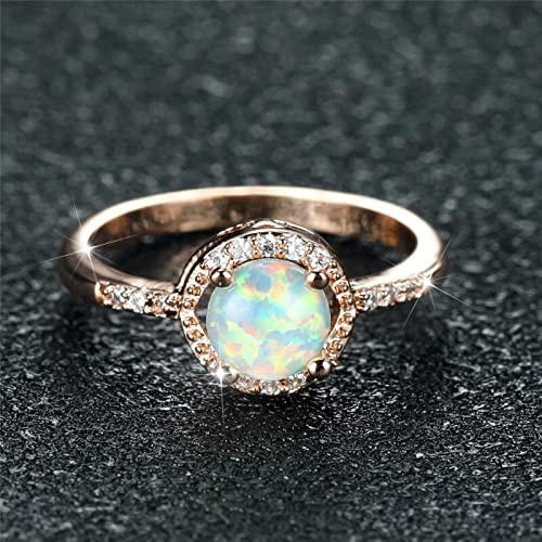 Vintage kvinnlig vit opal sten ring berlock ros och guld färg förlovningsring kristall runda vigselringar för kvinnor