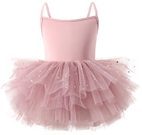 Toddler Girls Tutu Dresses Strap Shiny Tulle Ballet Leotard Ballerina Costume for Dance Dusty Pink 2-4T