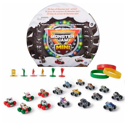Monster Jam Mini Holiday Advent Calendar, 24 Days of Mini Monster Trucks and Accessories, 1:87 Scale, Kids Toys for Boys and Girls Ages 3 and up
