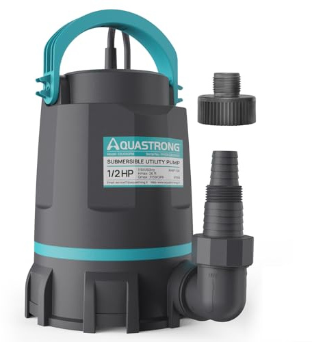 Aquastrong Sump Pump 1/2 HP Submersible Water Pump Thermoplastic Portable Utility Pump 3159 GPH High Flow Water Removal for Swimming Pool Garden Pond Basement Window Wells with 10ft Long Power Cord