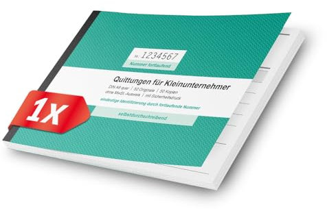 Primus Print Quittungsblock DIN A6 quer & gelocht, 2x50 Blatt mit Durchschlag - ohne Mwst, durchschreibend & fortlaufend nummeriert - Quittungsblock Kleinunternehmer - Rechnungsblock - Quittung