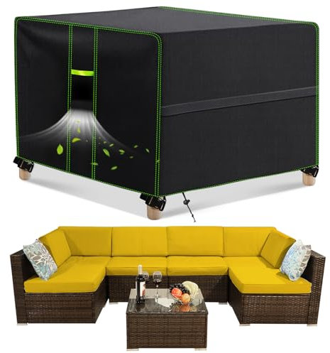 FORTRY Copertura per mobili da giardino, impermeabile, resistente all'inverno, L, telo Oxford 420D, per tavolo da giardino, set di mobili da terrazza, rettangolare, 250 x 250 x 90 cm