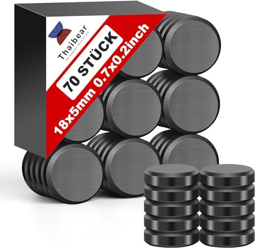 Thaibear Magnete für Magnettafel Stark - 70 Stück 18 x 5mm - Magnet aus Keramik, Ferrit Magnete rund für Whiteboard, Pinnwand, Schule, Familie und Büro Von Thaibear