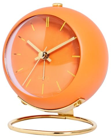 iSpchen Sveglia senza ticchettio, analogica con luce, stile retrò, per dormire, batteria pesante, da viaggio, piccolo orologio da scrivania per cameretta dei bambini, lancette luminose, arancione #1