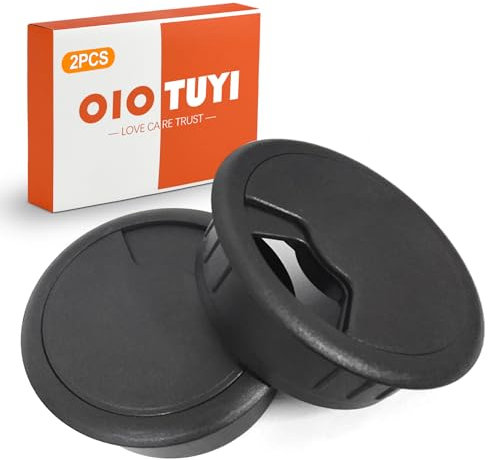 OioTuyi 2er-Set Kabeldurchführung für Schreibtisch Ø 60mm – Kunststoff Schwarz, Schreibtisch Kabeldurchlass für optimale Organisation am Arbeitsplatz