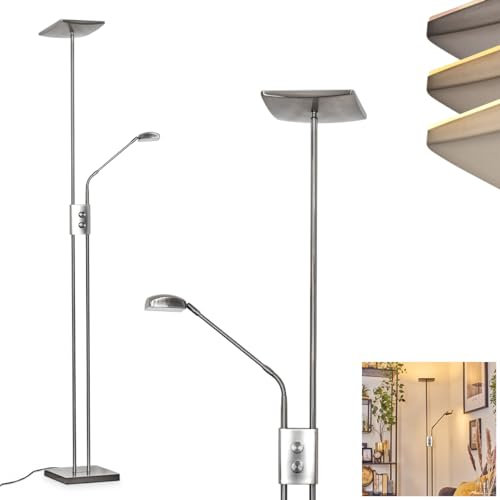 hofstein Lampadaire Antra, en métal à intensité variable en nickel mat, avec variateur d'intensité sans paliers sur le boîtier et bras de lampe réglable, hauteur 187,5 cm, 8 W, 1440 lumens, 3000 Ks