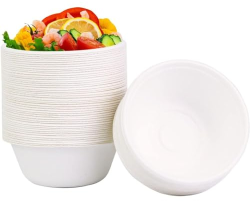 Generico 50 150 300 ciotole coppette di carta in bagassa, 240ml, piatti monouso di cartone per zuppa biodegradabili, per feste, matrimoni, picnic (50 pezzi)