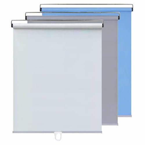 DZHTUF Retractable Roller Blind With Adhesive Hooks, Temporary Lightweight Curtain, Portable Sunshades, Cordless Roller Blind With Spring System, No-Drill Blackout Blind,White-70x150cm/28x59in
