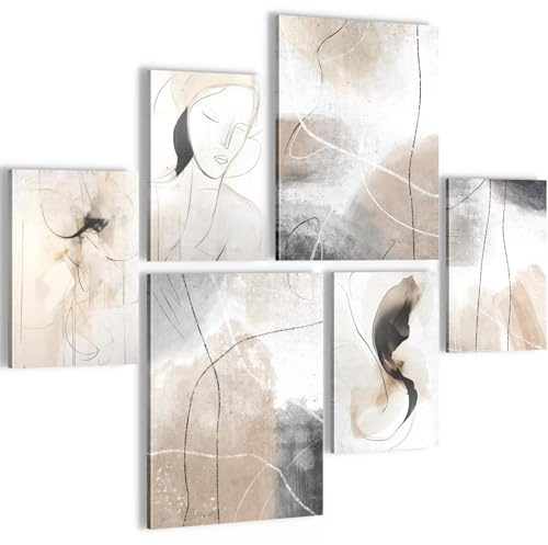 Novart Wandbilder Set Abstrakt Beige Grau Beige - KEIN EXTRA RAHMEN BENÖTIGT - Modern Deko - Wohnzimmer Schlafzimmer Flur N028663a