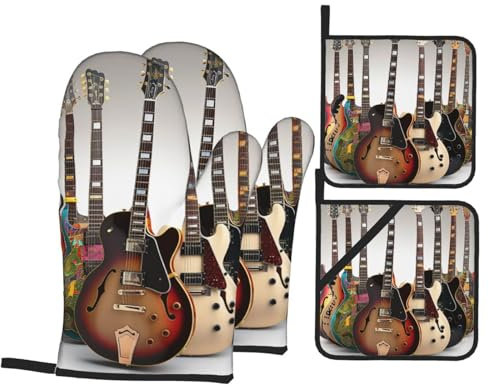 Guanti Da Forno E Presine Da Cucina Set, Guitar Kit Guanti Da Forno Professionale Guanti Da Barbecue Professionale Guanti Da Forno Per Forno Cucinare Grill