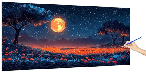 Pintar por Numeros Adultos Luna, Pintar por Numeros Niños Cielo Estrellado Kit, Cuadros Paint by Numbers Colorear Manualidades Adultos Kit, DIY Pigmento Acrílico óleo Lienzos Sin Marco 80x40cm H-4