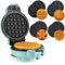 LEHMANN Mini Piastra per Waffle con Piastre Intercambiabili, Forme Zucca, Omino di pan di zenzero, Cuore e Classica, Rivestimento antiaderente – Ideale per le feste dei bambini, Verde Menta
