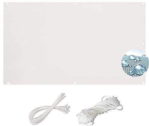 Wetterfeste Balkonverkleidung 0,9x4m UV & Windschutz Abdeckplane mit Ösen Nylon Bänder & Kordel für Garten Terrasse Balkon Weiß