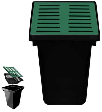 18x18x24 in Catch Basin for Drainage with Composite Resin Grate,Catch Basin with Debris Basket, French Drain Kit without Reserved Hole for Yard,Downspout,Lawn,Municipal Pipeline