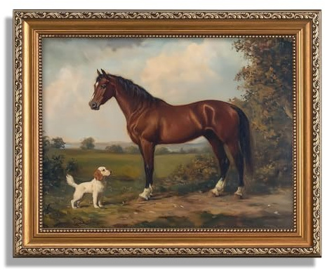 ASTRDECOR Classic Horse Wall Art Prints, Vintage Rustic Farmhouse Country Wall Decor, Vintage Western Canvas Prints, Antique Picture Frame Oil Painting for Living Room, Office, Bedroom - 12x16Inch