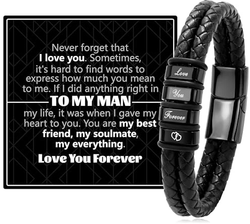 RMMD Gifts for Him Mens Bracelets Leather - Men's Bracelets Gift for Men, Engraved Mens Leather Bracelet for Men,Gifts for Husband Boyfriend,Christmas Anniversary Birthday Gift for Him from Wife
