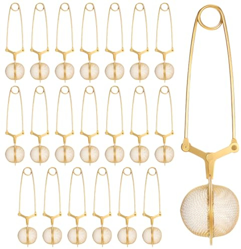 20 Pcs Snap Tea Infuser, Stainless Steel Mesh Snap Tea Ball Strainers with Handle, Teas Strainers for Loose Teas, Spices (Gold)