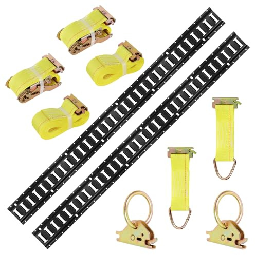 E Track - Kit de riel de amarre, sistema de seguridad de carga de acero al carbono resistente de 91 cm (3 pies), capacidad de carga de 453 kg (1000 libras), incluye 2 rieles, anclajes de anillo en O y