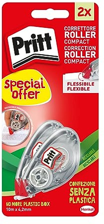 Pritt Flex Roller - Cinta correctora para escribir cualquier error, borrador de cinta para escribir frases y letras individuales, paquete de 2 (4,2 mm x 10 m)
