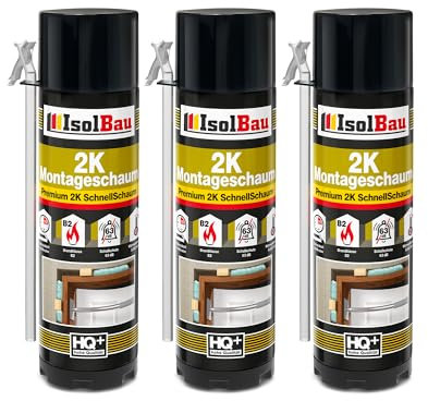 Isolbau 2K Montageschaum B2 Zargenschaum - Premium PU-Schnellschaum für Türen, Fenster, Dämmung & Montage - 3 x 400 ml