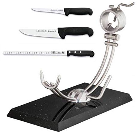 Hidalgo Support à jambon Silestone Noir + Couteaux professionnels 3 Claveles