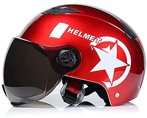 Sommer Motorrad Vintage Jethelm Retro Motorrad Halbschalenhelm Mit Sonnenblende Moped Rollerhelm Für Kinder Jugend Männer Frauen DOT/ECE Motorrad Jethelm (55-62Cm),Rot