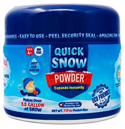 QUICK SNOW POWDER: Instant Snow - Makes 3.5 Gallon Magic Artificial Fake Snow - Just Add Water - Christmas Decorations Events Outdoor Indoor - STEM Slime Activities for School -Pocket Size 7.0 Oz