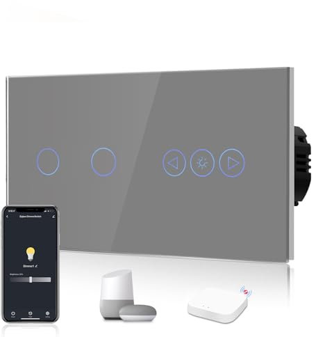 BSEED Zigbee Dimmer Schalter mit Smart Single Live ZigBee Lichtschalter 2 Fach 1 Weg Alexa Berührung Wandschalter Glasscheibe Schalter (ZigBee Hub Erforderlich) Grau